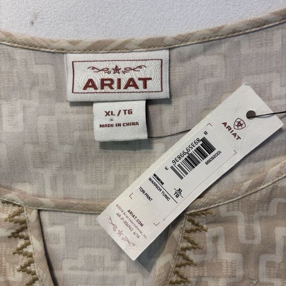 ARIAT Warrior Tunic Top Pull String Sleeves Beige Tori Print Boho - Picture 9 of 9
